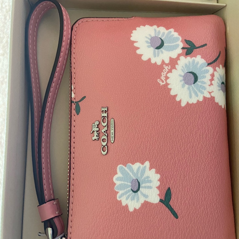 Coach Pink and White Floral Wristlet